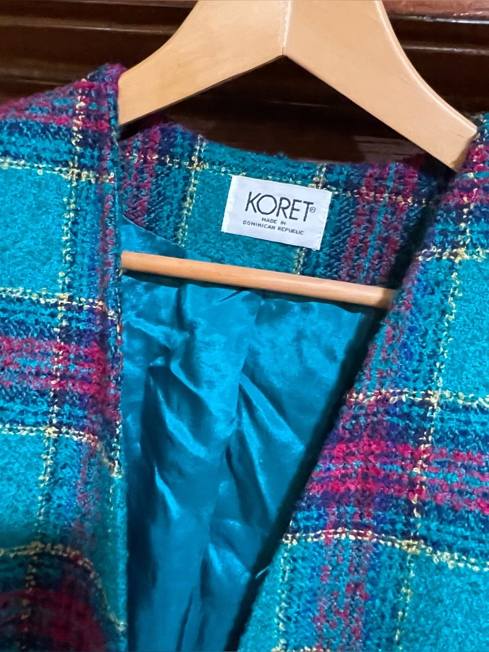 Vintage 80s Koret Plaid Wool Blend Tweed Blazer Jacket Size 10 Retro Career Glam - Picture 4 of 16